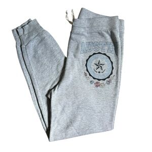 Wildfox Austin Texas Graphic Heather Grey High Rise Sweatpants Joggers Large